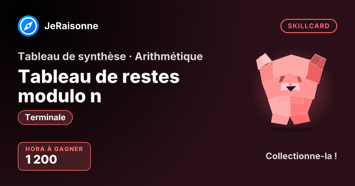 SKILLCARD « Tableau de restes modulo n » — Terminale